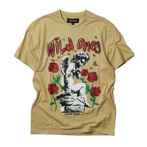 Reason Men’s Khaki Wild Ones Cherub Roses Graphic Print Tee T-Shirt Size L